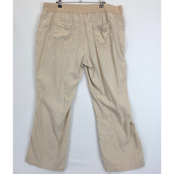 Per Se Linen Pants Women XL Tan Adjustable Drawstring Waist Lagenlook Beachy - Picture 2 of 11